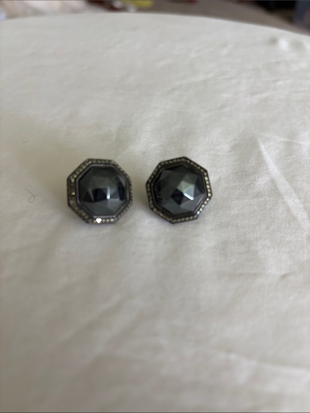 Faceted Hematite Octagon Stud Earrings - Women Jewelry